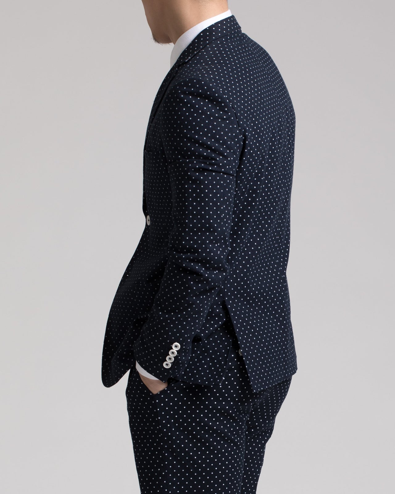 Dover Notch Jacket - Color: Navy & White Polkadot | Blue
