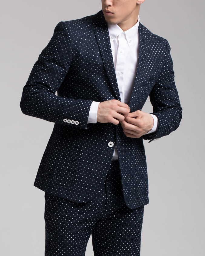 Dover Notch Jacket - Color: Navy & White Polkadot | Blue