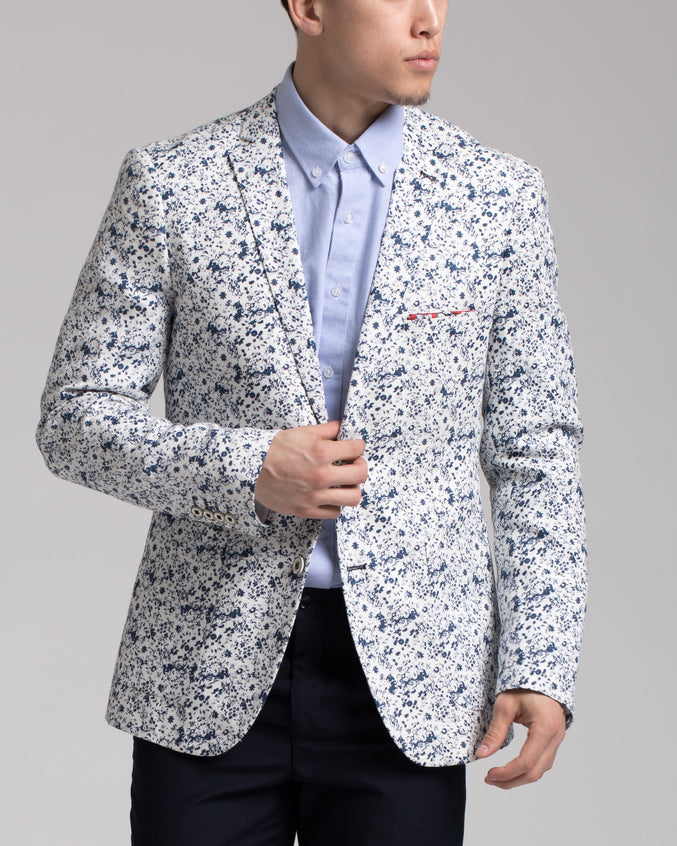 Dover Notch Jacket - Color: White & Blue Floral | White