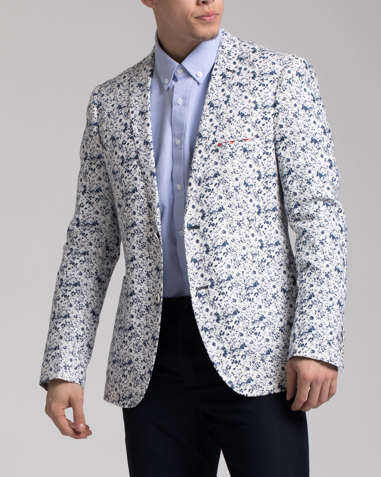 Dover Notch Jacket - Color: White & Blue Floral | White