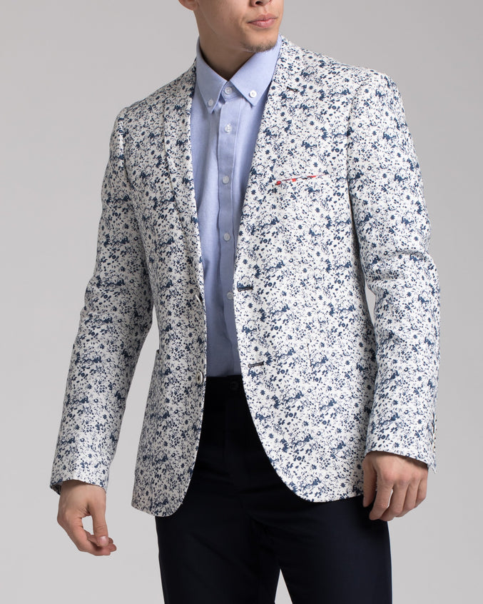 Dover Notch Jacket - Color: White & Blue Floral | White