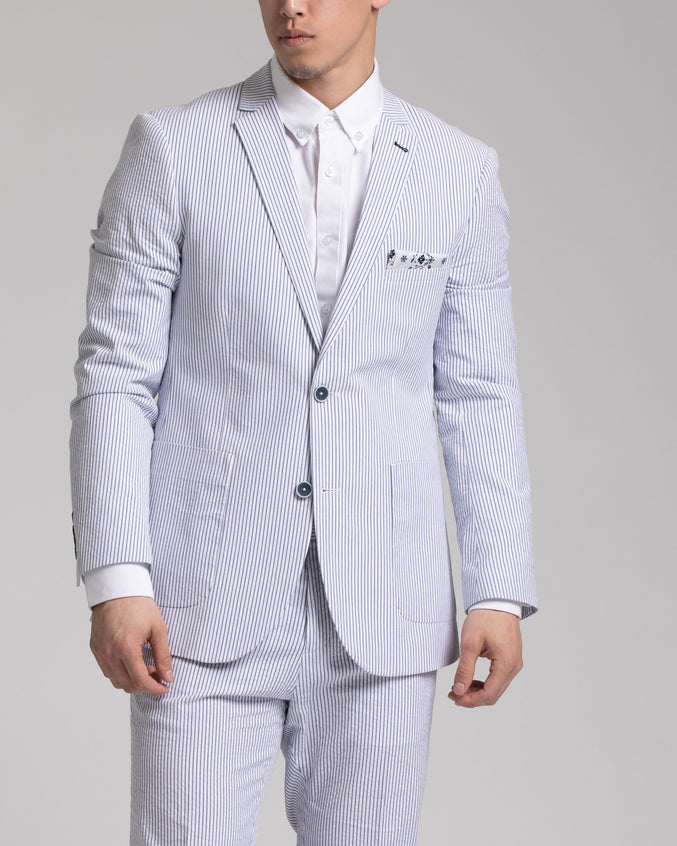 Dover Notch Jacket - Color: White & Blue Seersucker | Whit