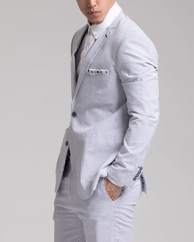 Dover Notch Jacket - Color: White & Blue Seersucker | Whit