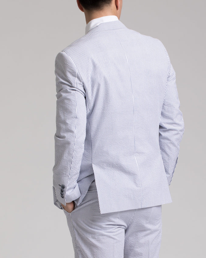 Dover Notch Jacket - Color: White & Blue Seersucker | Whit