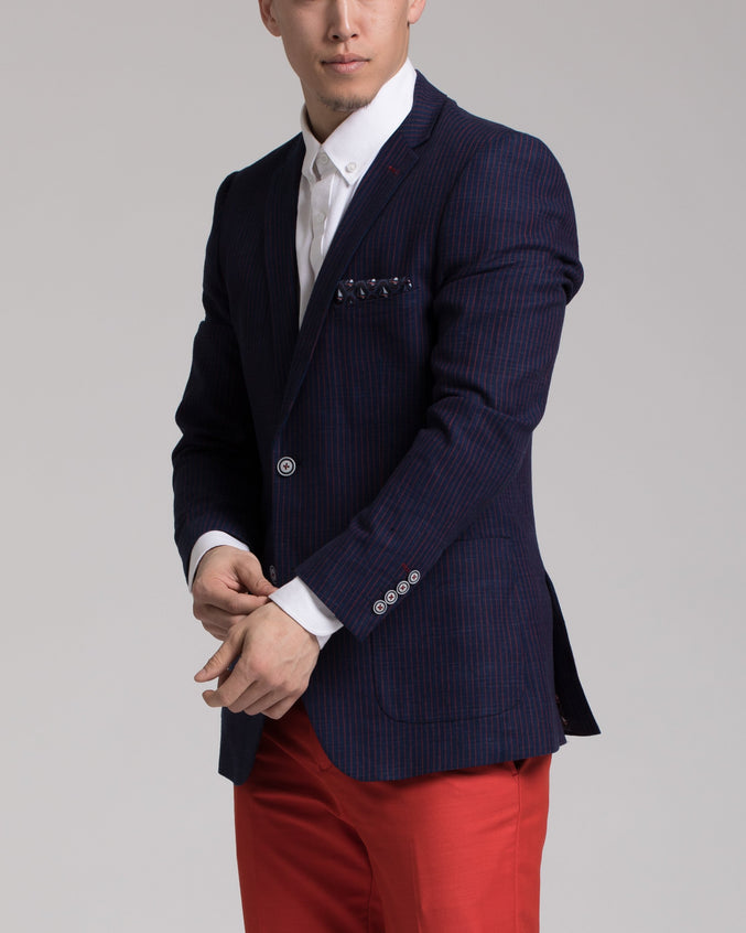 Dover Notch Jacket - Color: Navy & Red Stripe | Blue