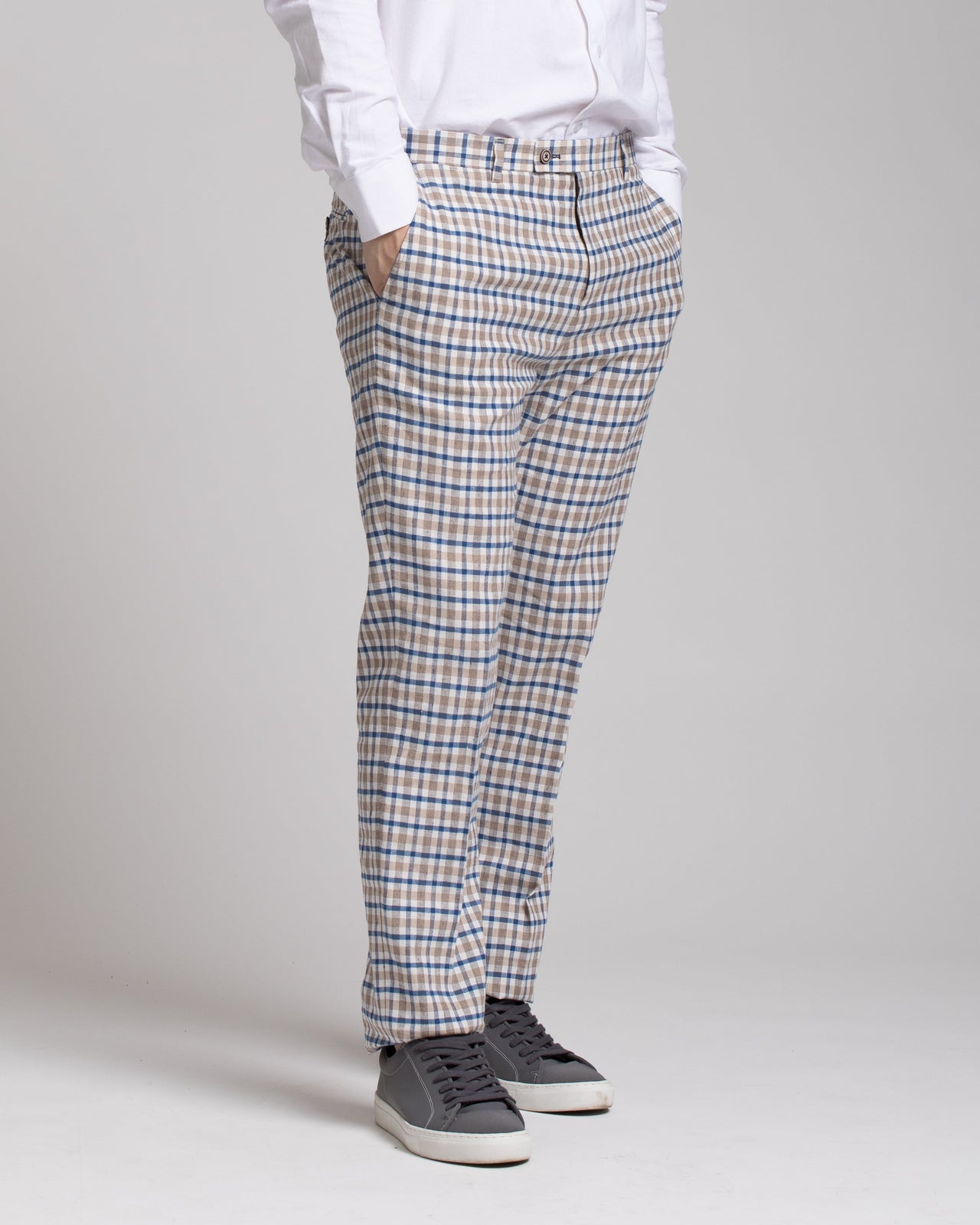 Downing Pant - Color: Tan & Blue Plaid | Beige