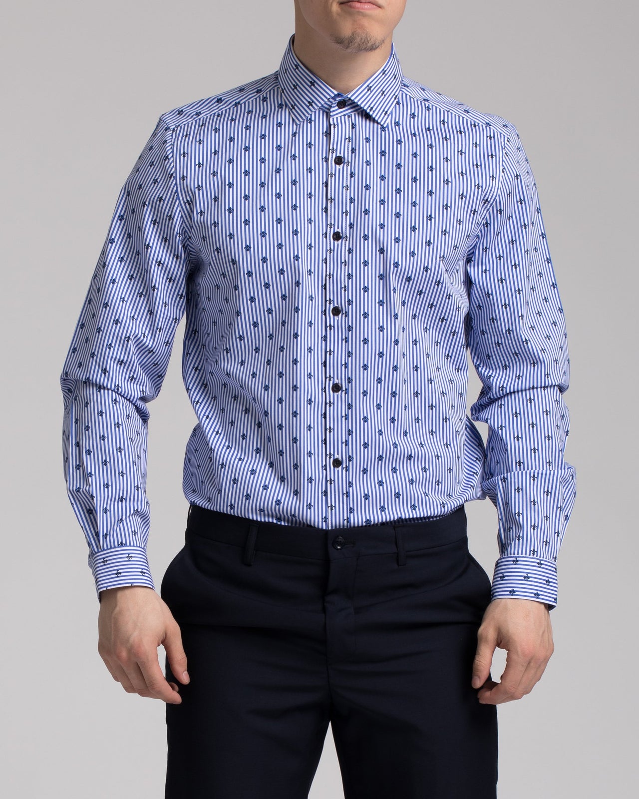 Fleur De Lis Dress Shirt - Color: White Blue | White