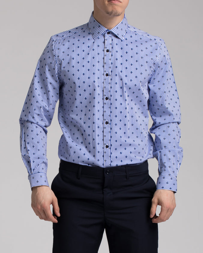 Fleur De Lis Dress Shirt - Color: White Blue | White