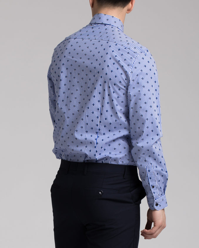 Fleur De Lis Dress Shirt - Color: White Blue | White