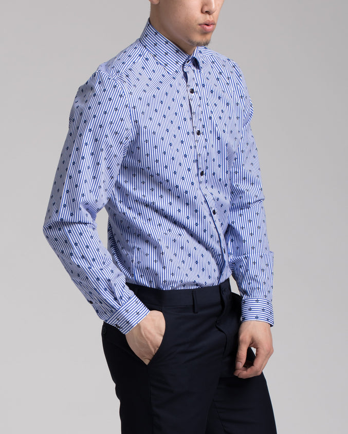 Fleur De Lis Dress Shirt - Color: White Blue | White