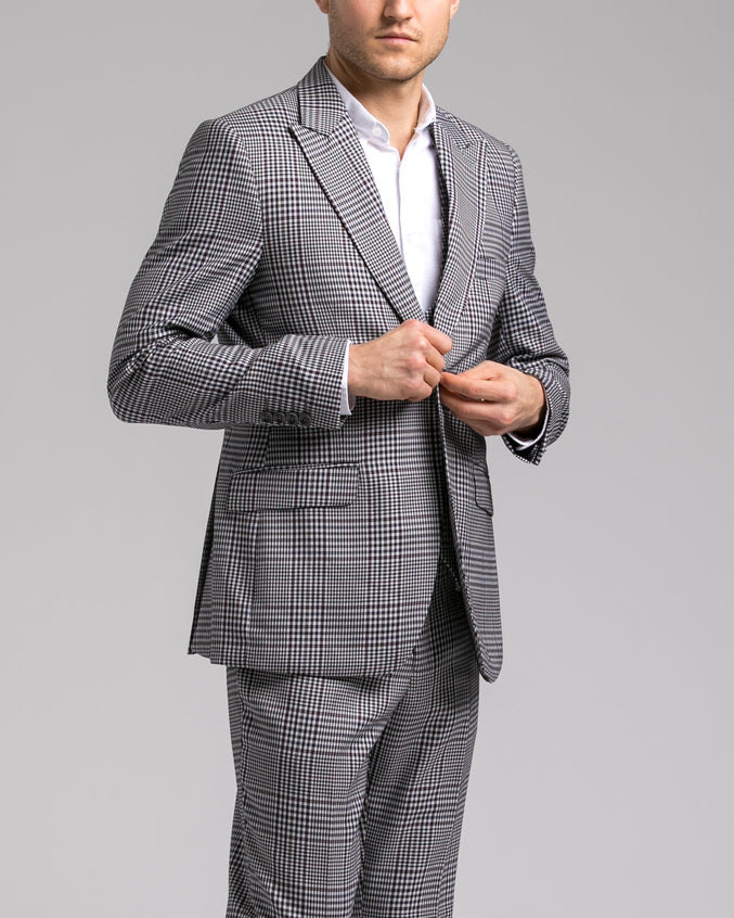 Dorsia Jacket - Color: Grey Burgundy Plaid | Gray