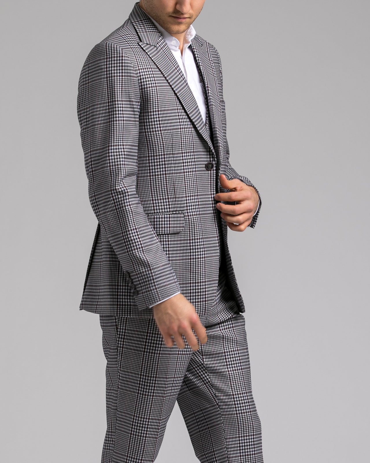 Dorsia Jacket - Color: Grey Burgundy Plaid | Gray