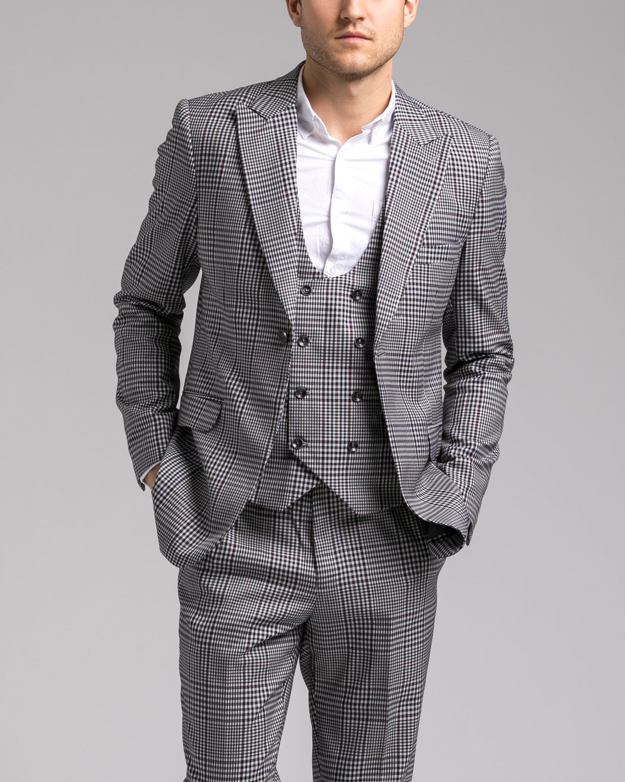 Dorsia Jacket - Color: Grey Burgundy Plaid | Gray