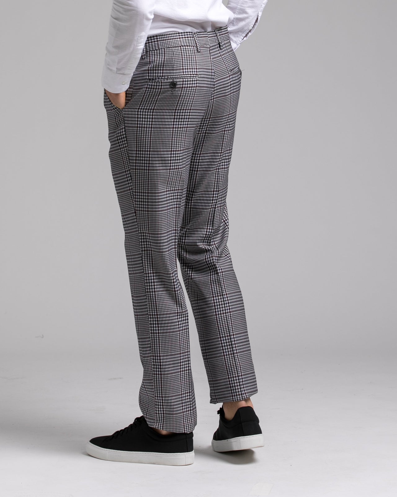 Dorsia Suit Pant - Color: Grey Burgundy Plaid | Gray