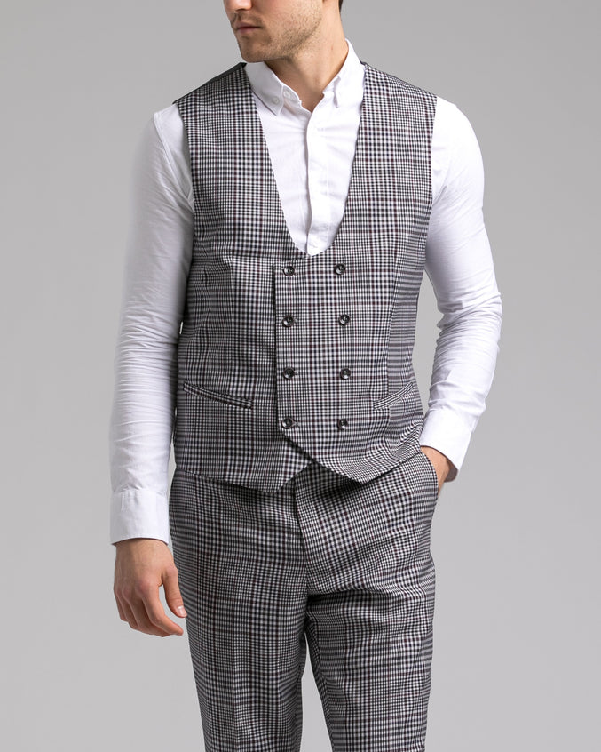 Dorsia Suit Jacket - Color: Grey Burgundy Plaid | Gray