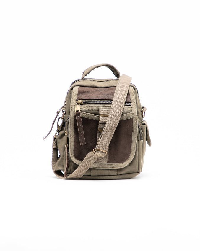 Travell Shoulder Bag with Leather Accents - Color: Olive Drab | Green