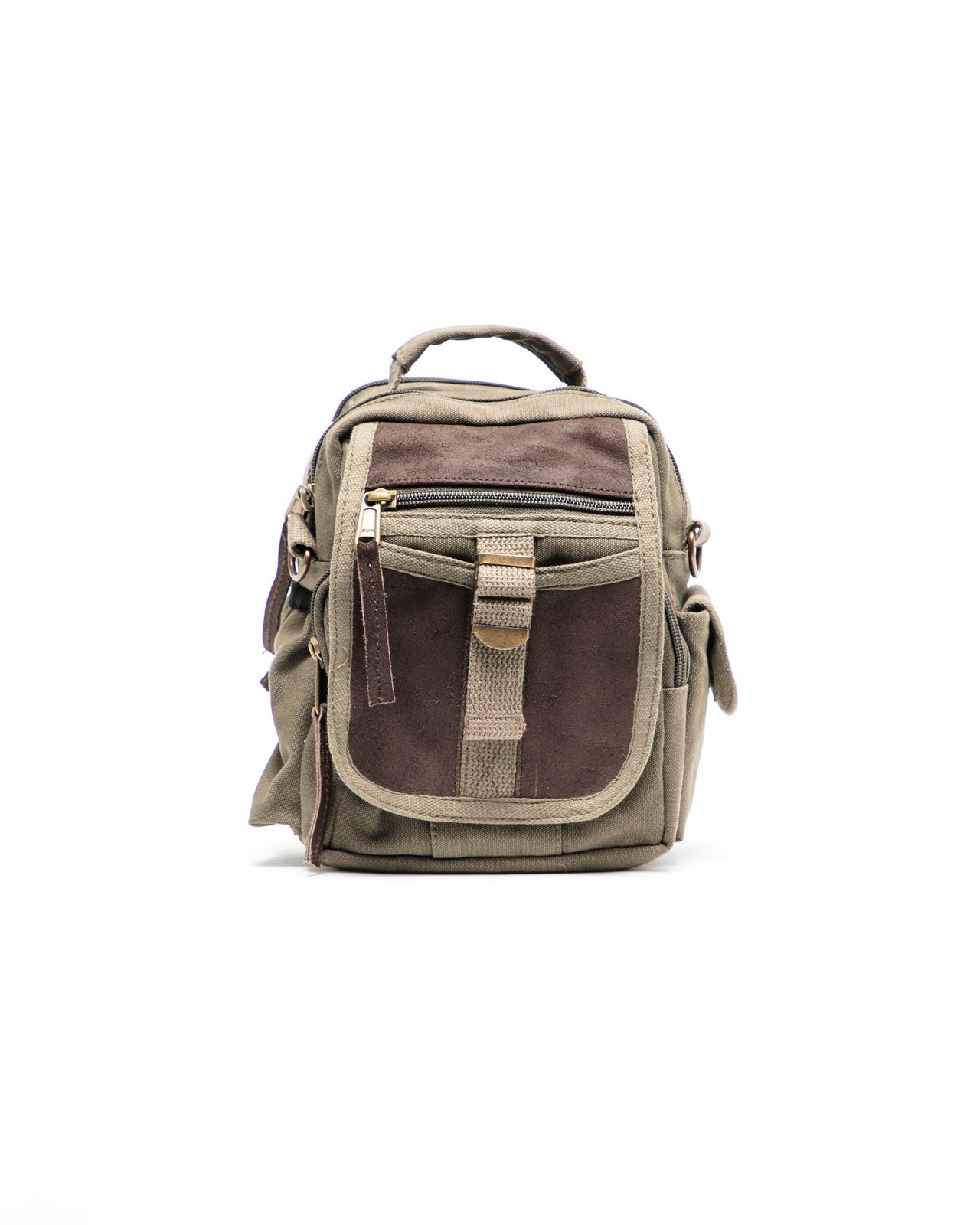 Travell Shoulder Bag with Leather Accents - Color: Olive Drab | Green