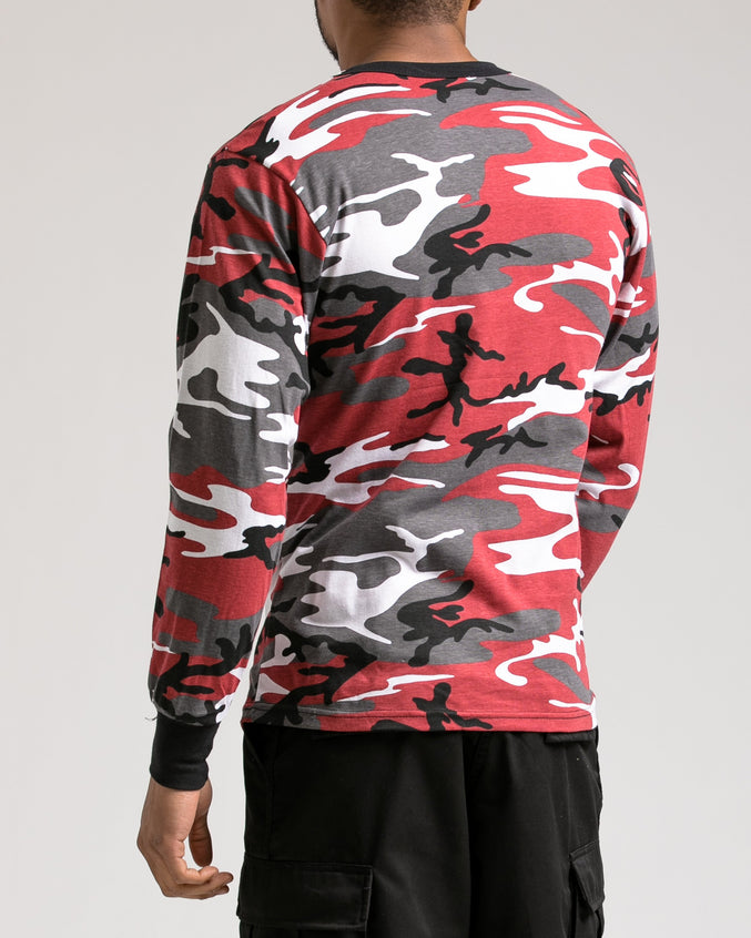 Color Camo Long Sleeve Tee - Color: Red camo | Red