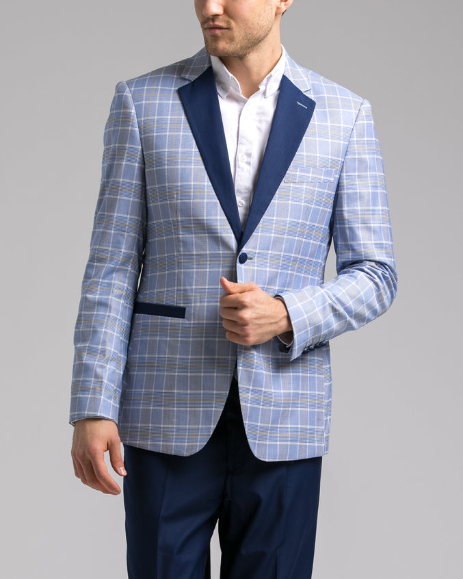 Dorsia Jacket - Color: Blue/White/Grey Plaid | Blue
