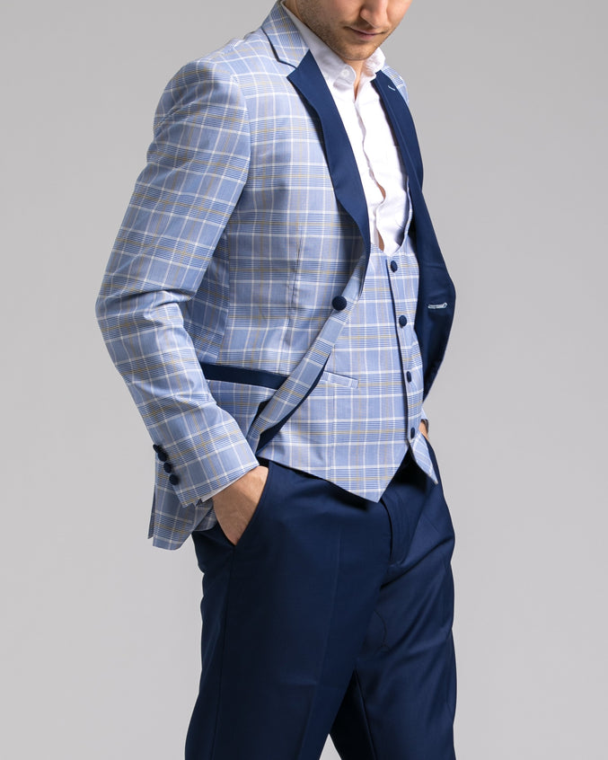 Dorsia Jacket - Color: Blue/White/Grey Plaid | Blue