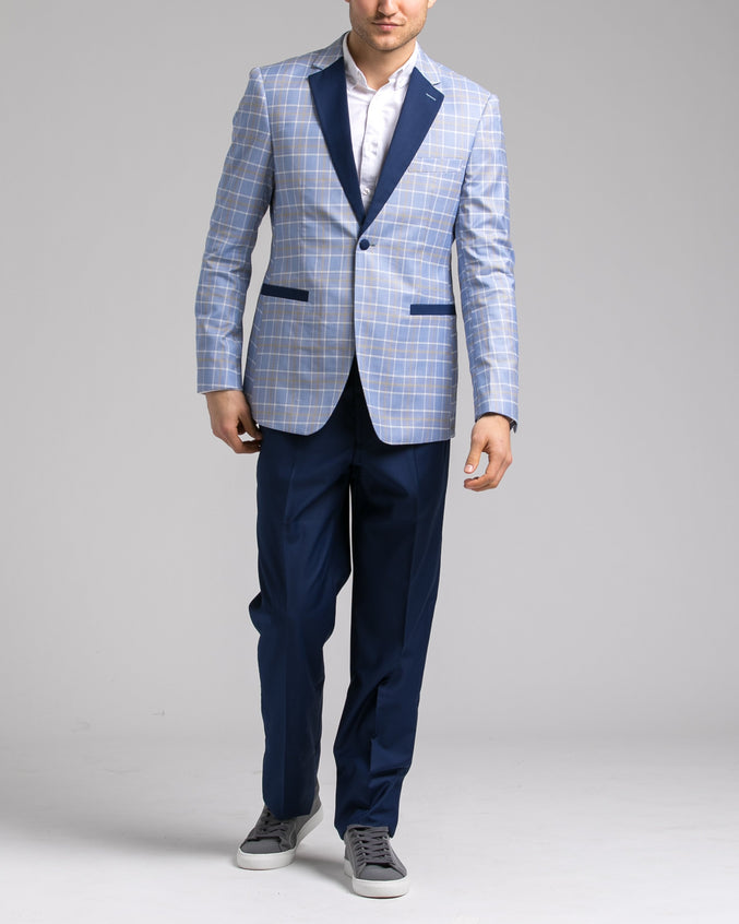 Dorsia Jacket - Color: Blue/White/Grey Plaid | Blue