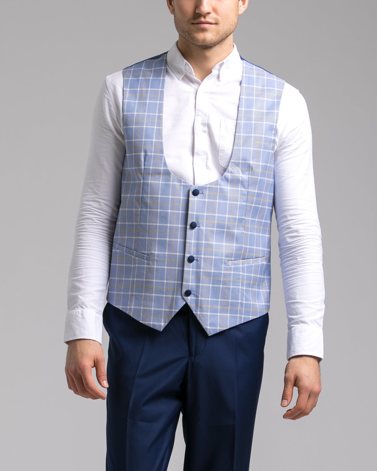 Dorsia Suit Jacket - Color: Blue/White/Grey Plaid | Blue