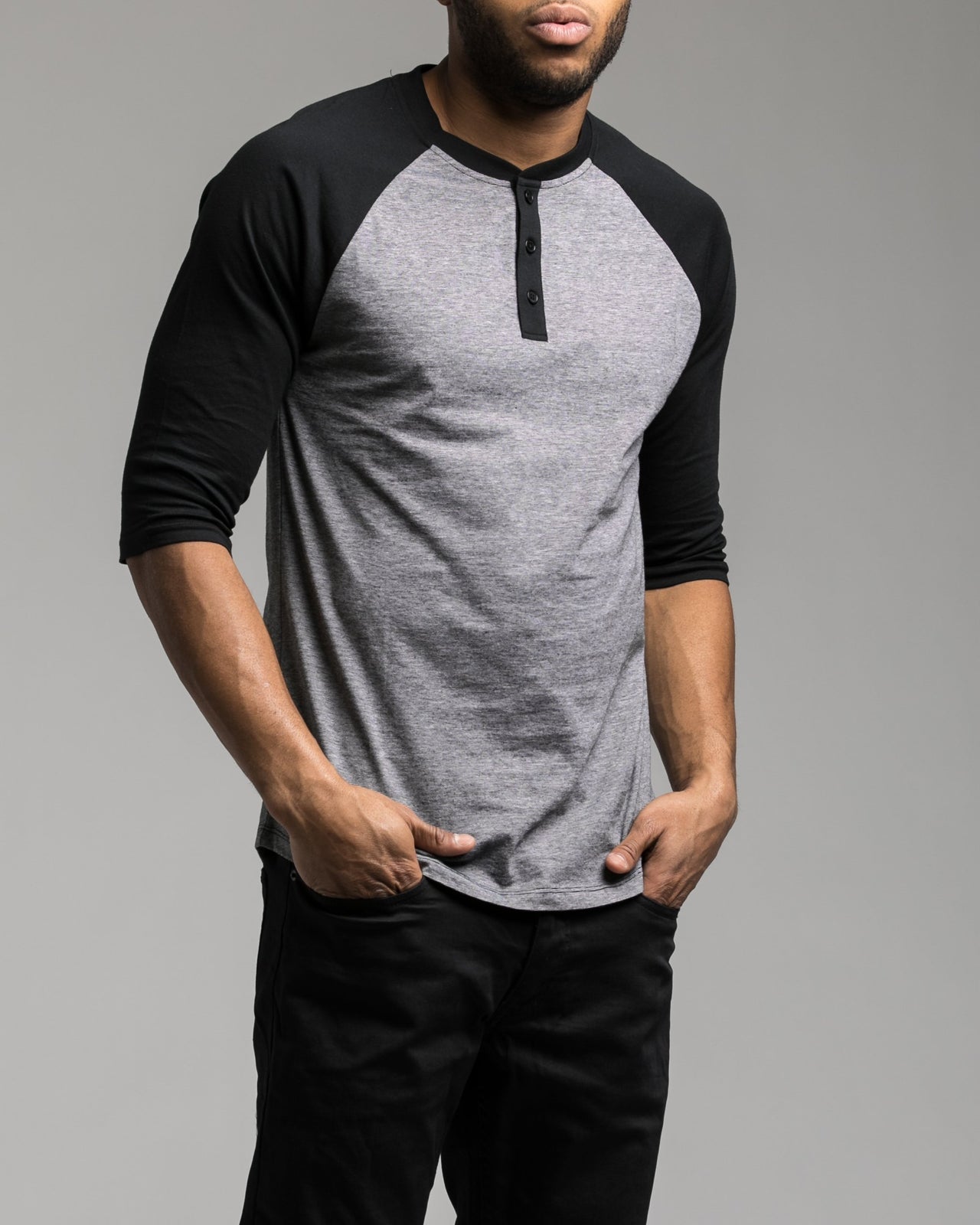 Contrast Henley Tee - Color: Black | Black