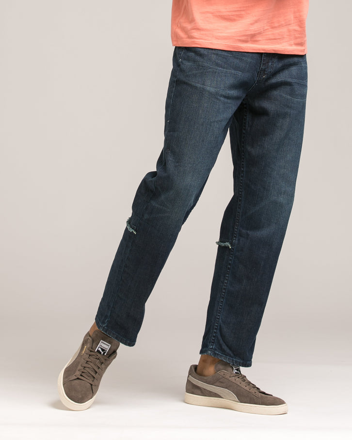 Tapered Stretch Raw Edge Denim