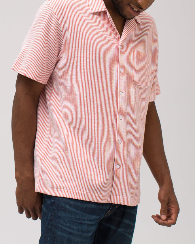Jacquard Stripe Camp Shirt - Color: Crabapple | Red