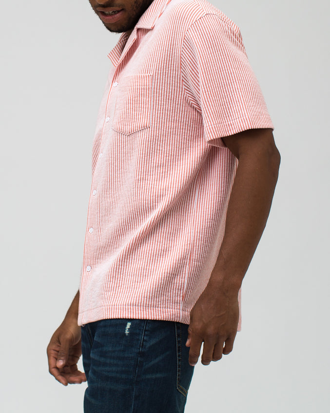 Jacquard Stripe Camp Shirt - Color: Crabapple | Red