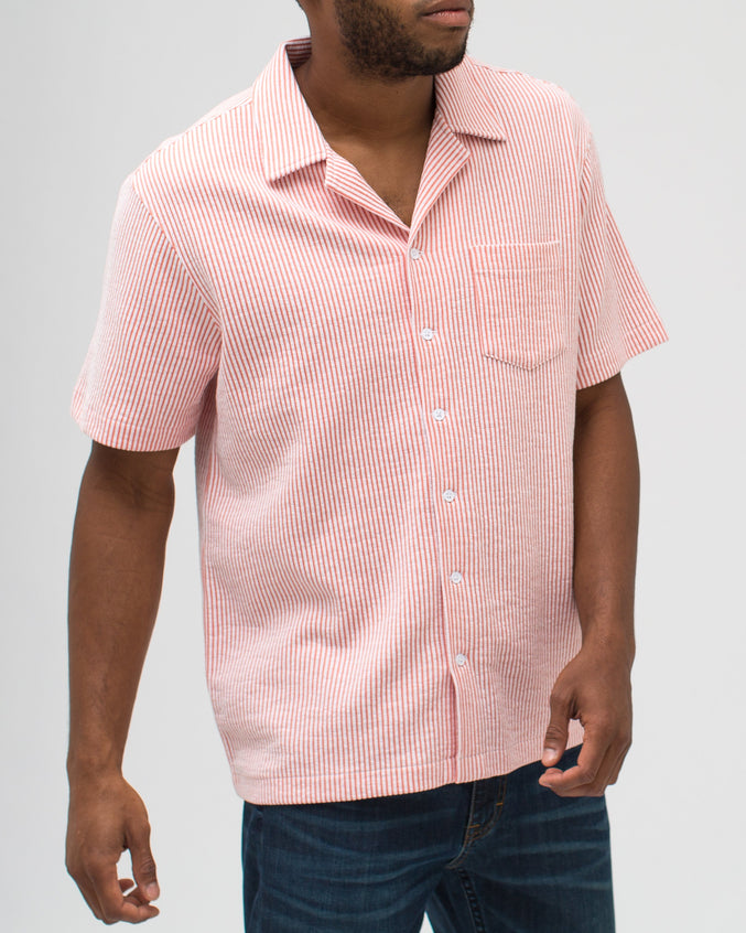 Jacquard Stripe Camp Shirt - Color: Crabapple | Red