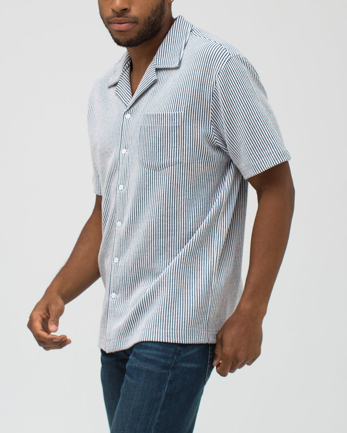 Jacquard Stripe Camp Shirt - Color: Navy | Blue