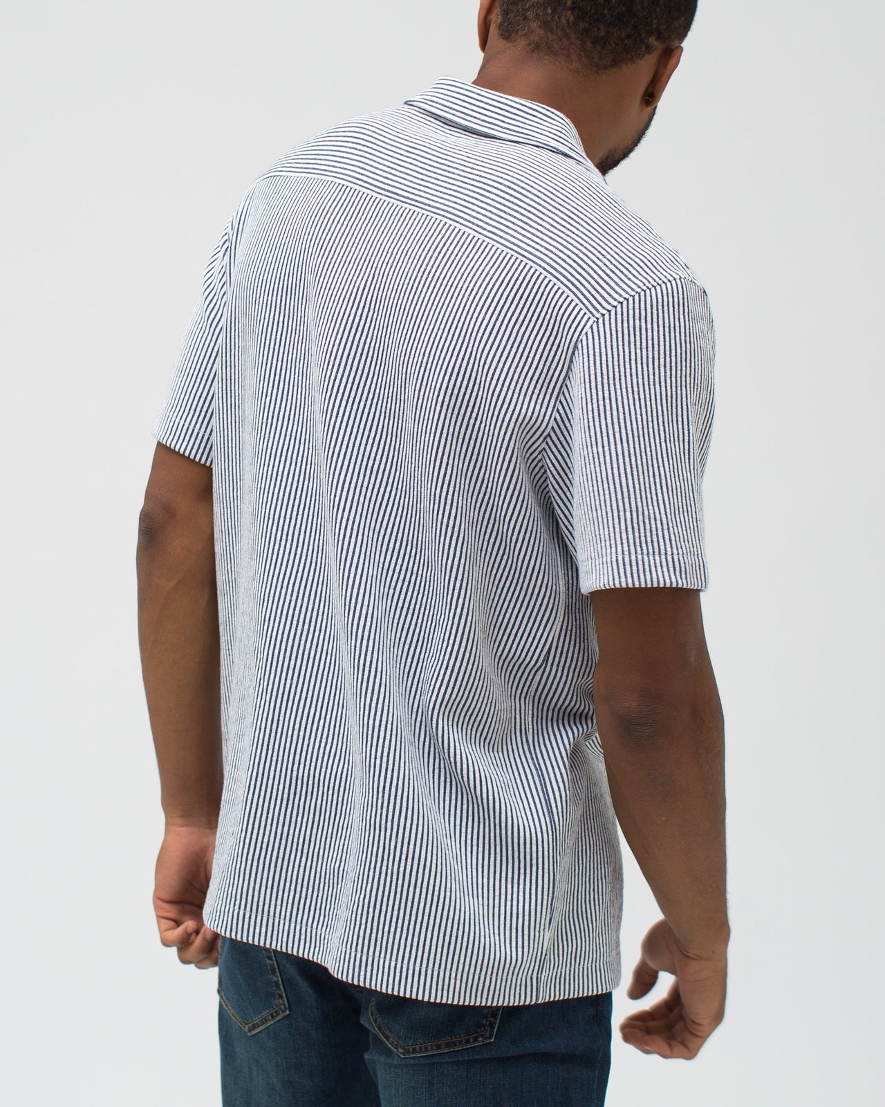 Jacquard Stripe Camp Shirt - Color: Navy | Blue