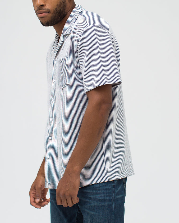 Jacquard Stripe Camp Shirt - Color: Navy | Blue