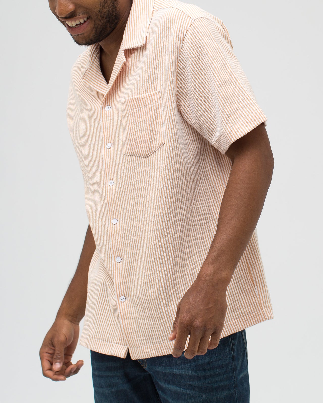 Jacquard Stripe Camp Shirt - Color: Khaki | Beige