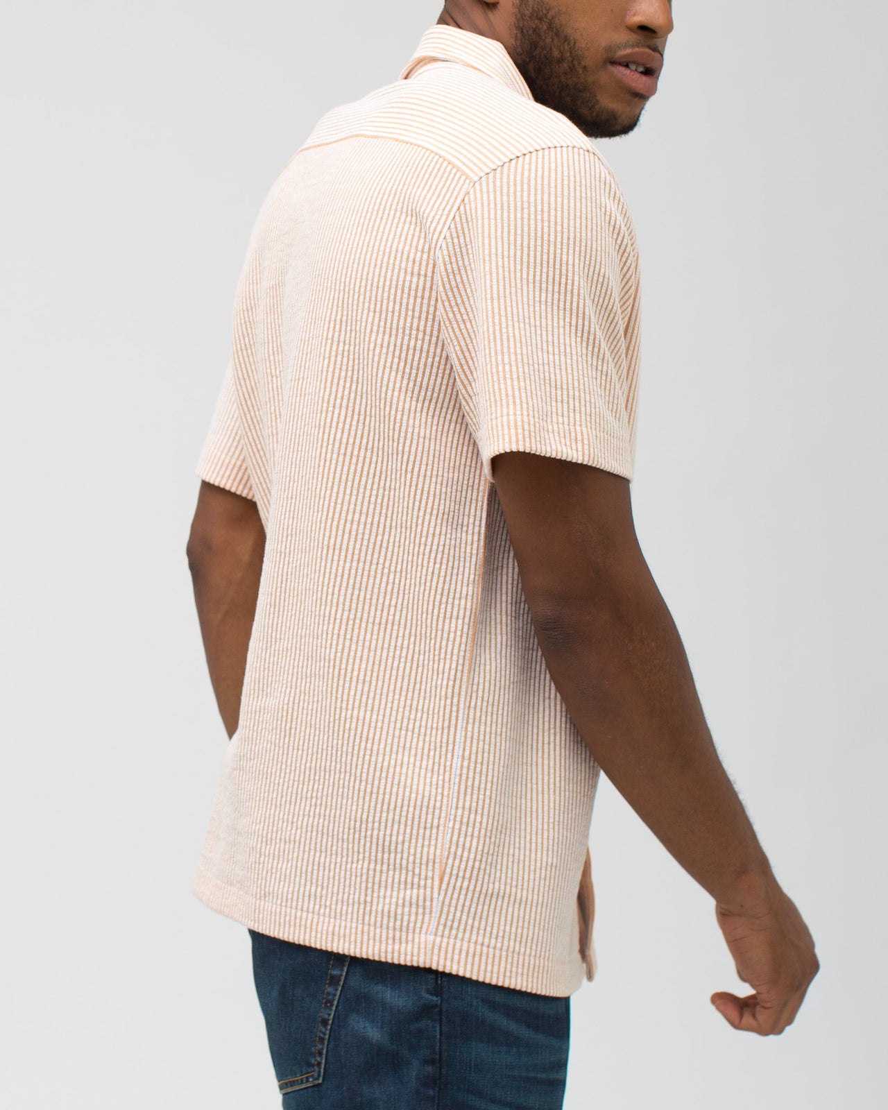 Jacquard Stripe Camp Shirt - Color: Khaki | Beige