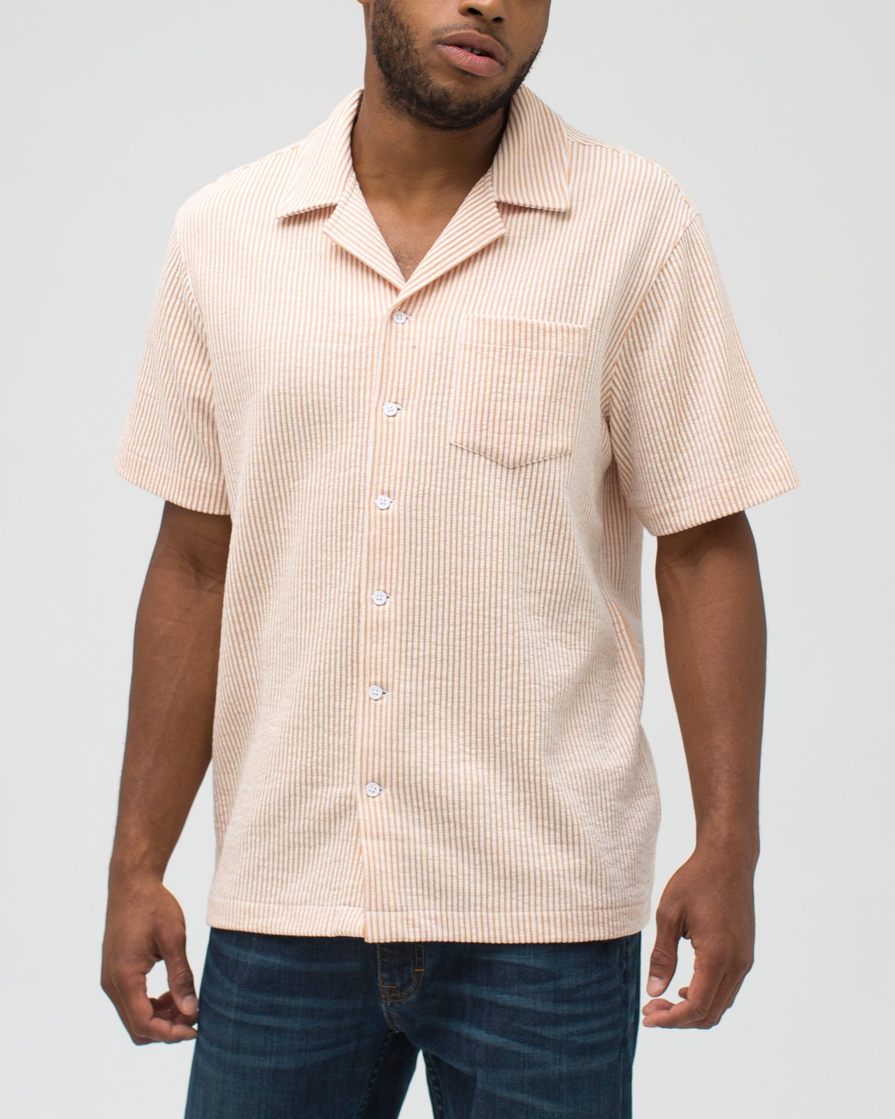 Jacquard Stripe Camp Shirt - Color: Khaki | Beige