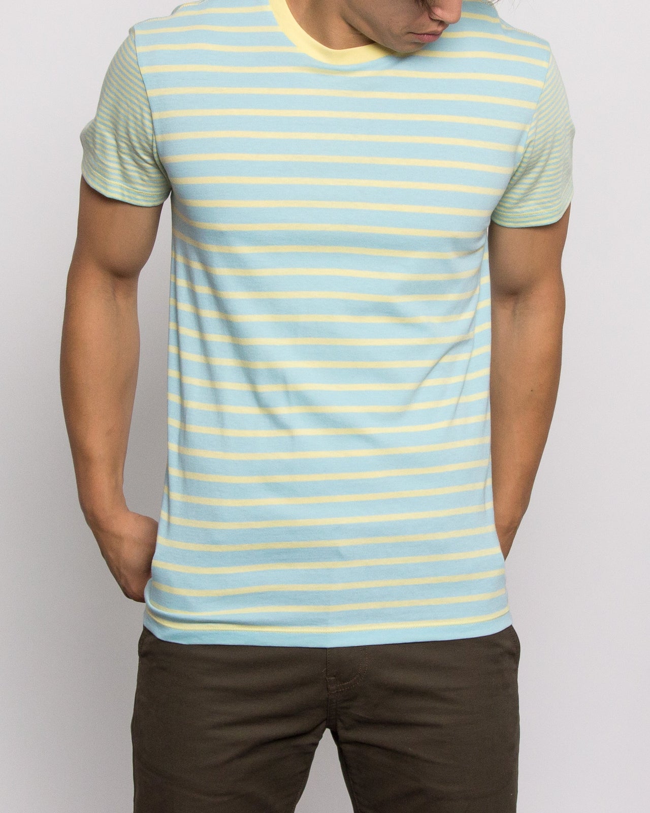 Crazy Stripe Tee - Color: Skyway/Pale Banana | Blue