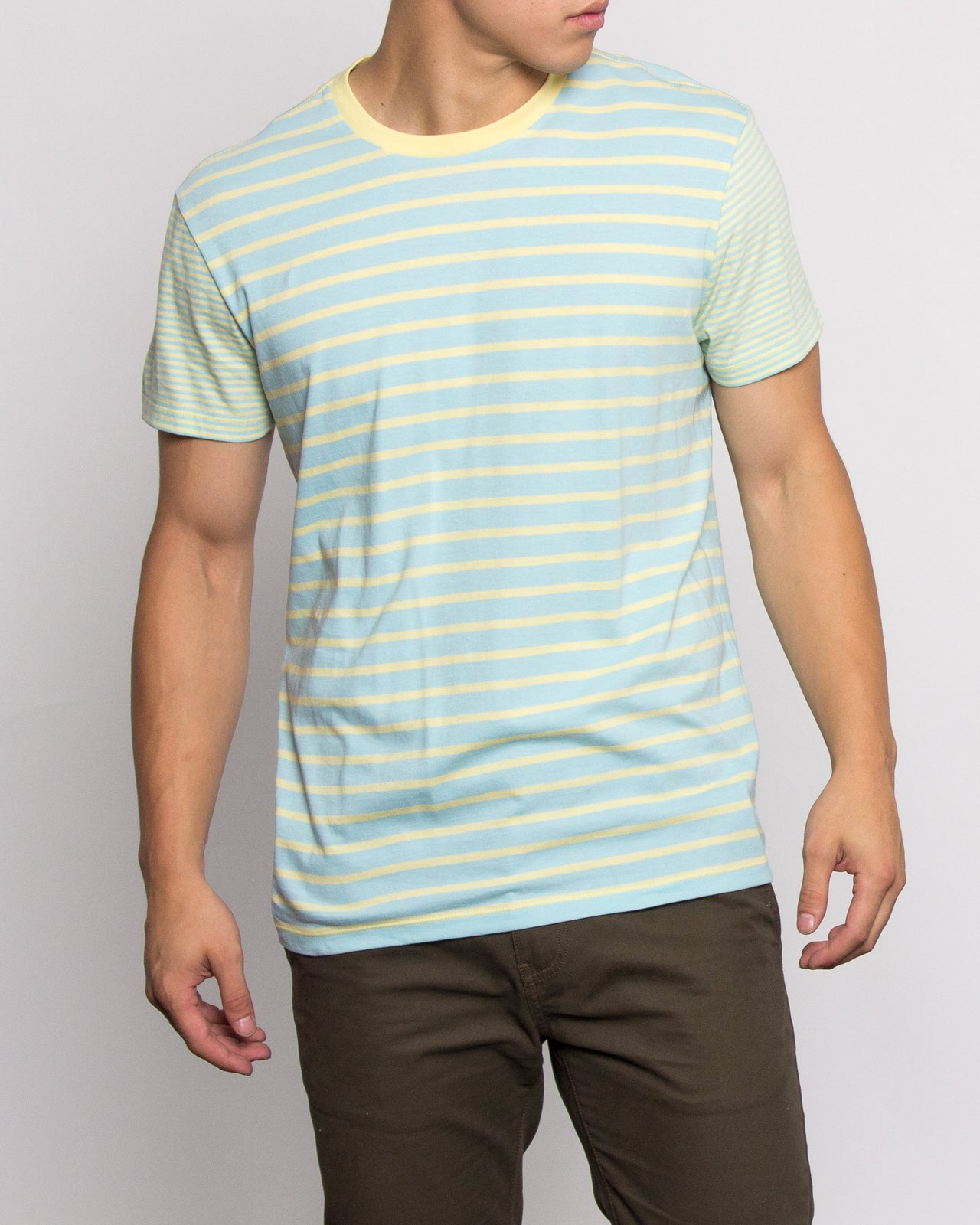 Crazy Stripe Tee - Color: Skyway/Pale Banana | Blue