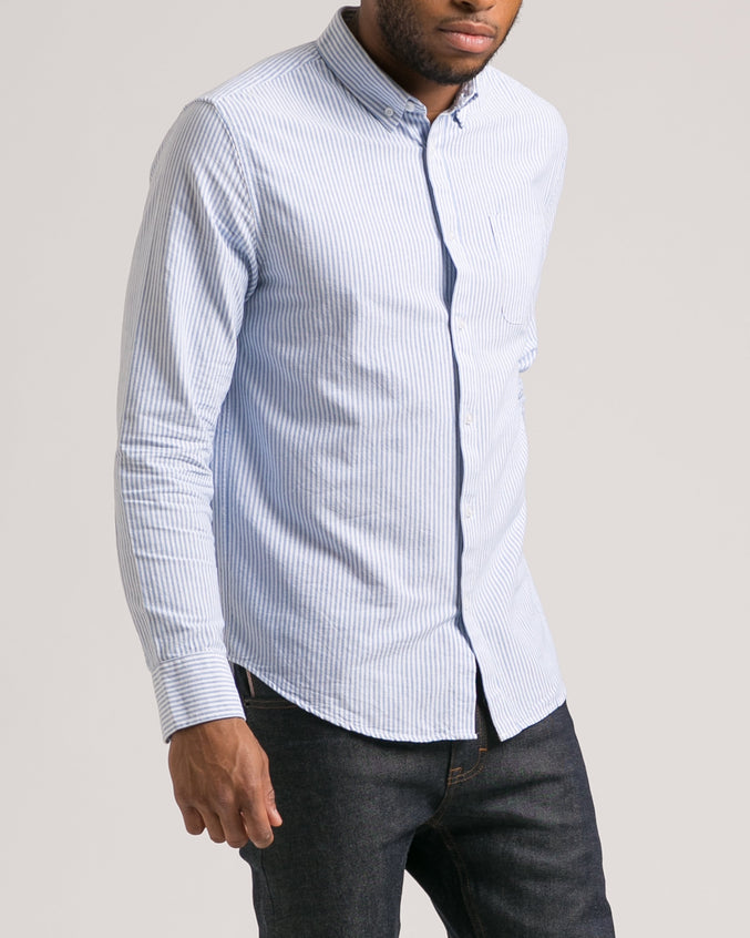 Striped Long Sleeve Button Down Shirt - Color: Blue | Blue