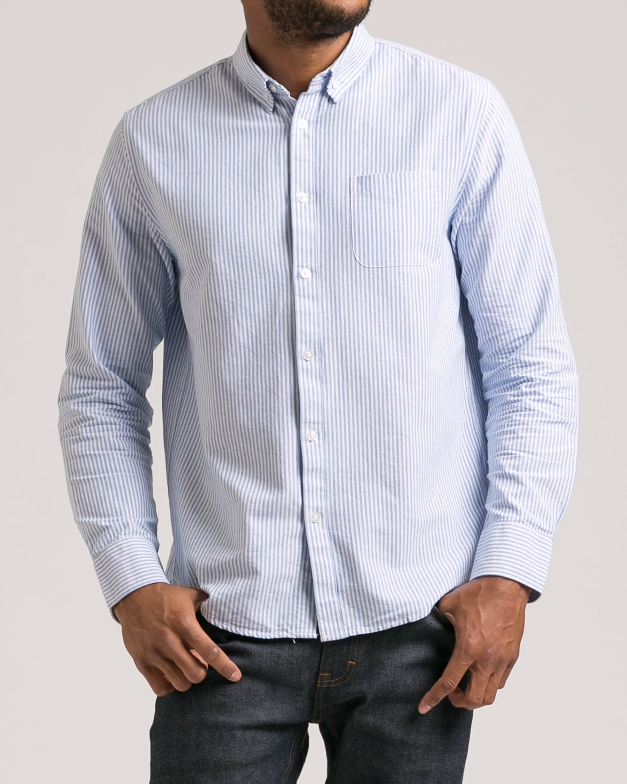 Striped Long Sleeve Button Down Shirt - Color: Blue | Blue