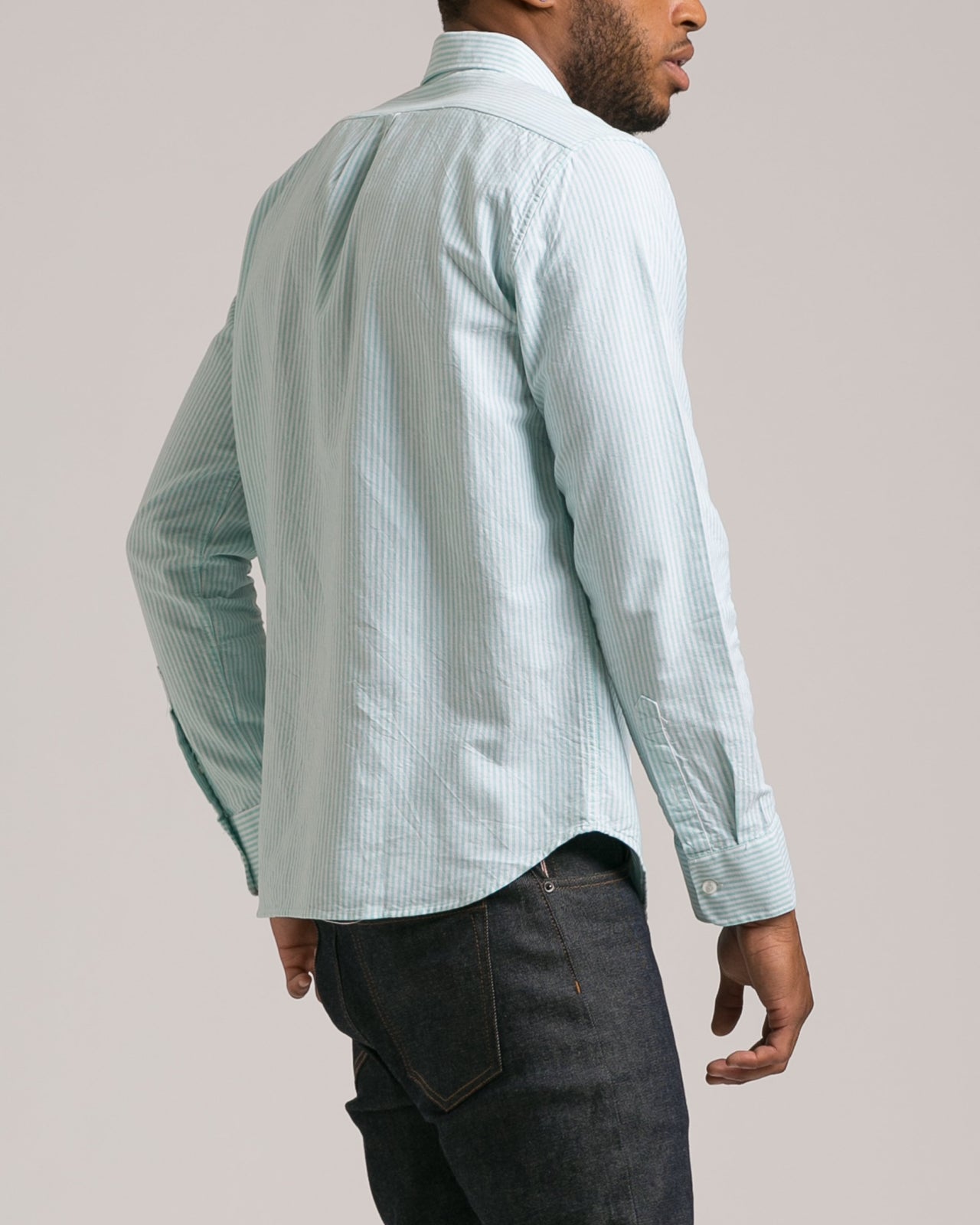 Striped Long Sleeve Button Down Shirt - Color: Green | Green