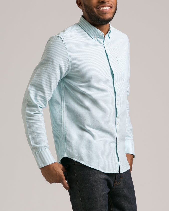 Striped Long Sleeve Button Down Shirt - Color: Green | Green