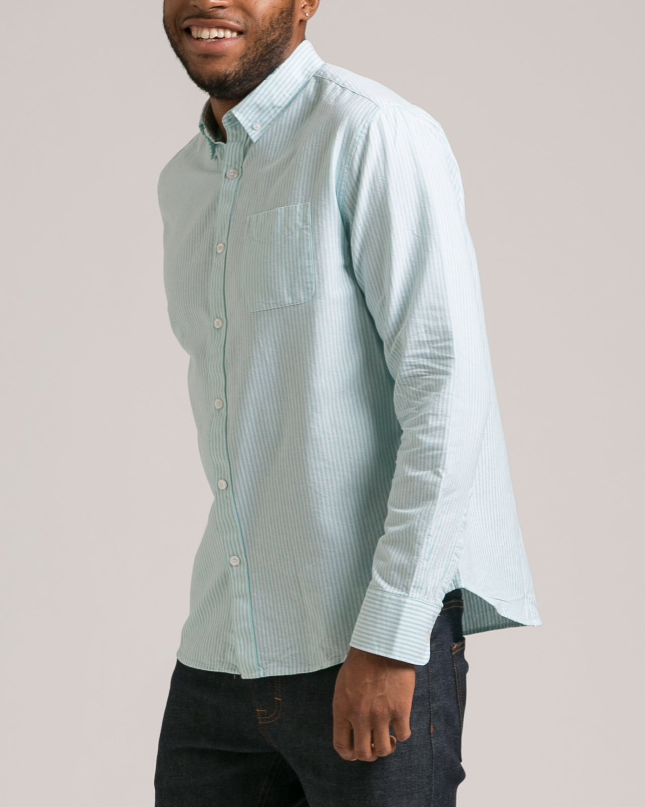 Striped Long Sleeve Button Down Shirt - Color: Green | Green