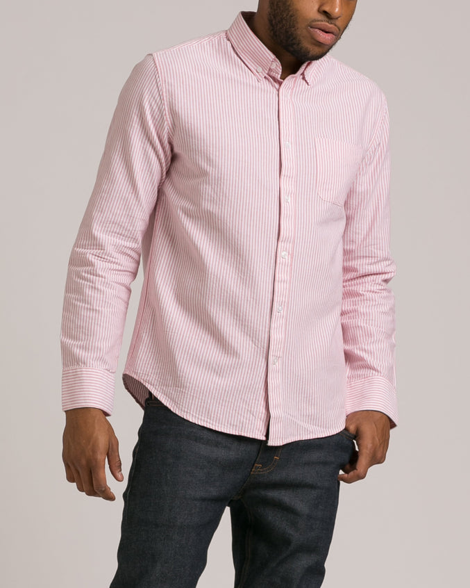 Striped Long Sleeve Button Down Shirt - Color: Red | Red