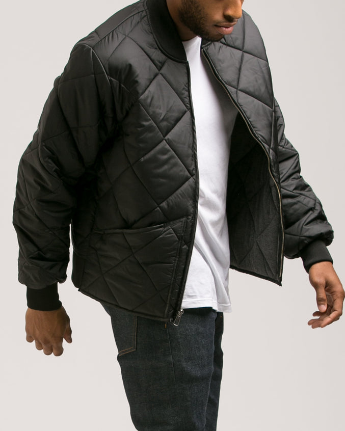 Diamond Quilted Nylon Jacket - Color: Black | Black
