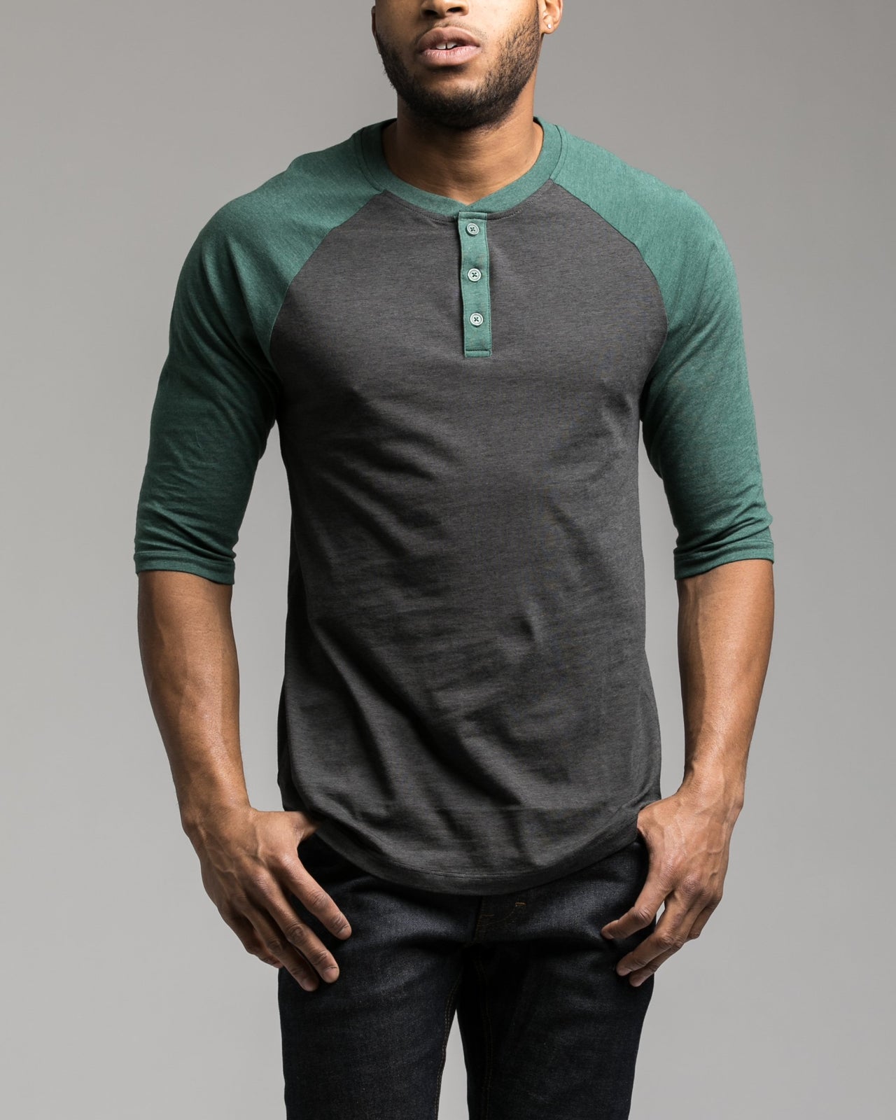 Contrast Heather Henley Tee - Color: Dark Green Heather | Green
