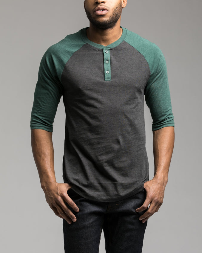 Contrast Heather Henley Tee - Color: Dark Green Heather | Green