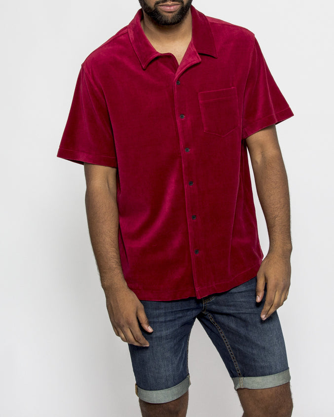 Velour Camp Shirt - Color: Red | Red