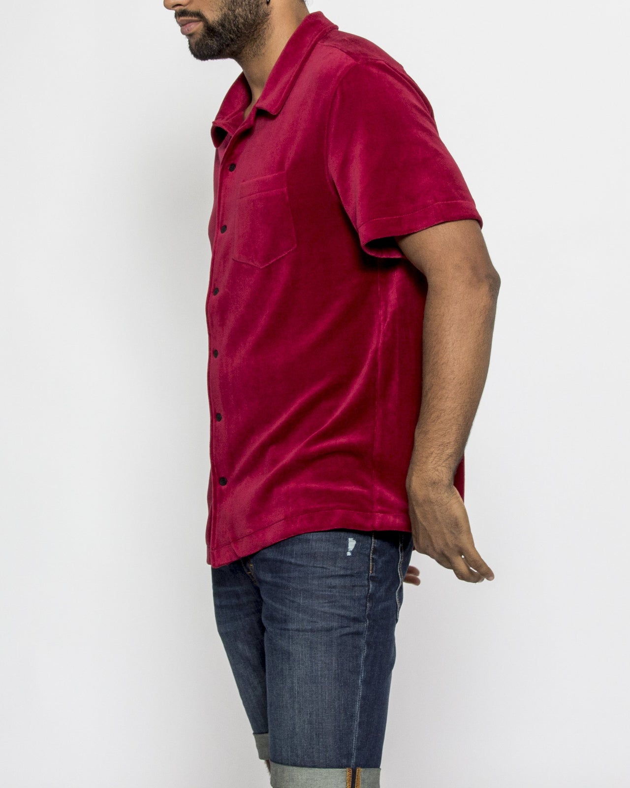 Velour Camp Shirt - Color: Red | Red